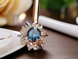 Elegant Blue Crystal Bee-Shaped Pen with Rhinestones