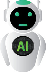 Simple line drawing of a white robot with the word AI on its chest. For future smart robot, artificial intelligence and AI assistant concept design. illustration
