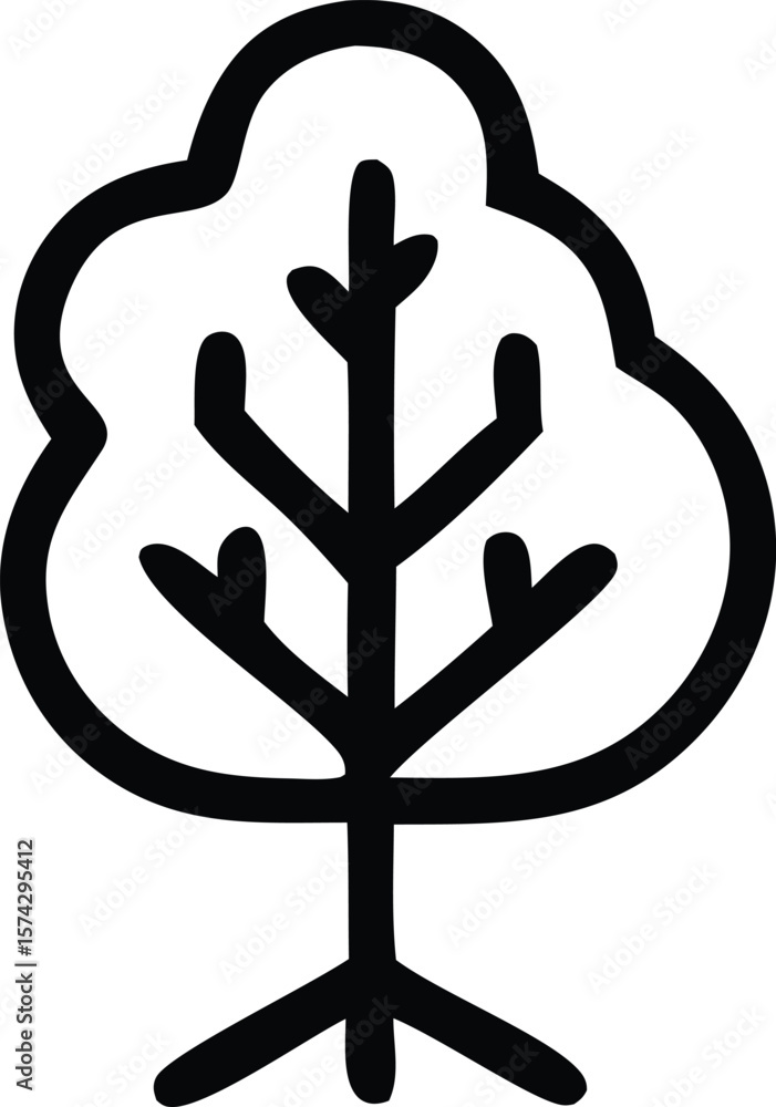 Poster simple black outline drawing of a stylized tree with a rounded canopy and a central trunk with branc
