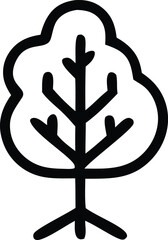 Fototapeta premium Simple black outline drawing of a stylized tree with a rounded canopy and a central trunk with branches