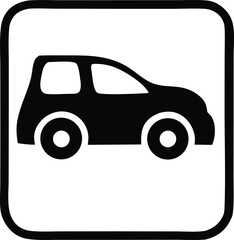 Fototapeta premium Simple black silhouette of a car displayed within a rounded square border representing transportation and vehicles