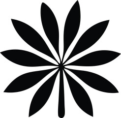 Abstract black and white floral design with radiating petals creating a symmetrical starburst pattern