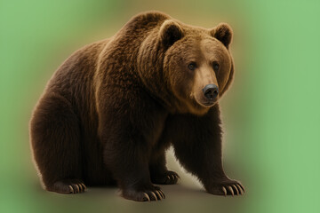 Obraz premium Realistic Brown Bear on Green Background