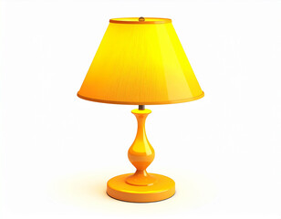the image features a lamp in a bright hue, isolated against a white background. the lampshade is a classic truncated cone shape and appears to be lit, casting a warm glow