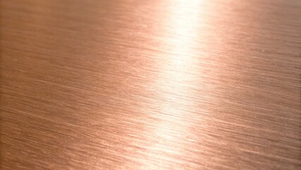 A closeup of a brushed copper metal surface with a warm tone and subtle light reflections