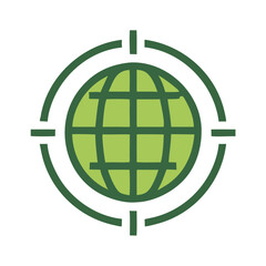 Green globe icon with target symbol design in simple style  