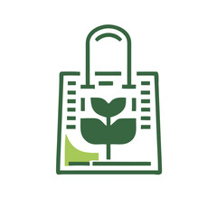 Eco-friendly shopping bag icon with plant symbol in minimalist design  