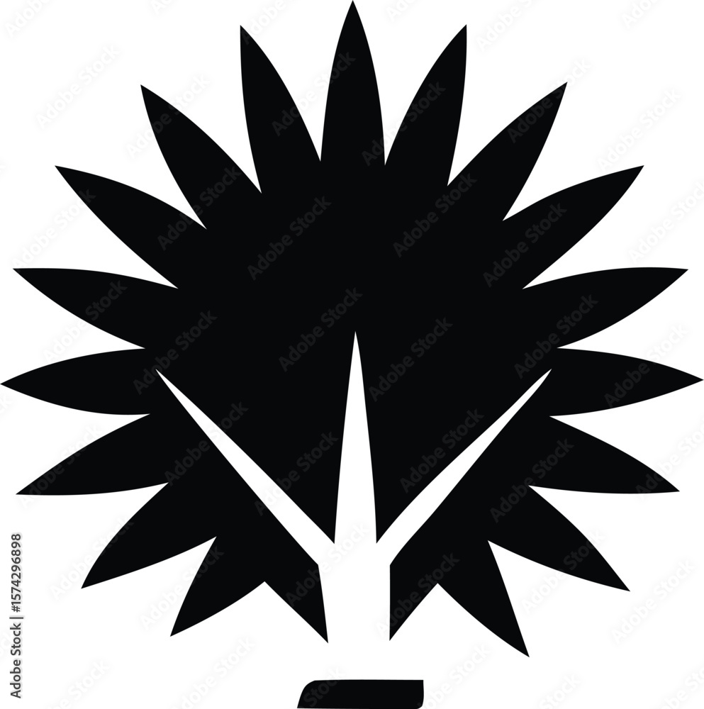 Poster abstract black silhouette of a stylized tree with sharp pointed leaves and a simple trunk on a white