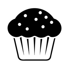 Black muffin icon with sprinkles on a white background  