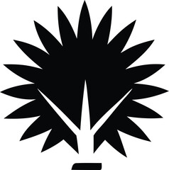 Abstract black silhouette of a stylized tree with sharp pointed leaves and a simple trunk on a white background