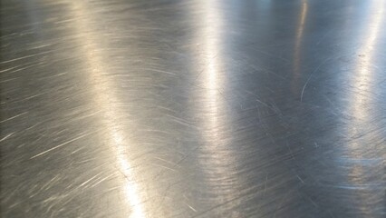 The polished metal surface reflects light, creating a smooth and industrial background