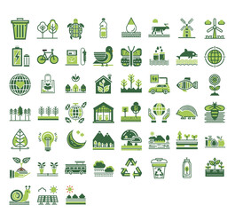 Green eco-friendly icons set representing sustainability and environment  