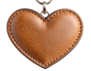 Sophisticated Heart-Shaped Leather Keychain with Fine Stitching Isolated on Transparent Background PNG
