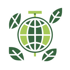 Eco-friendly globe icon with green leaves 