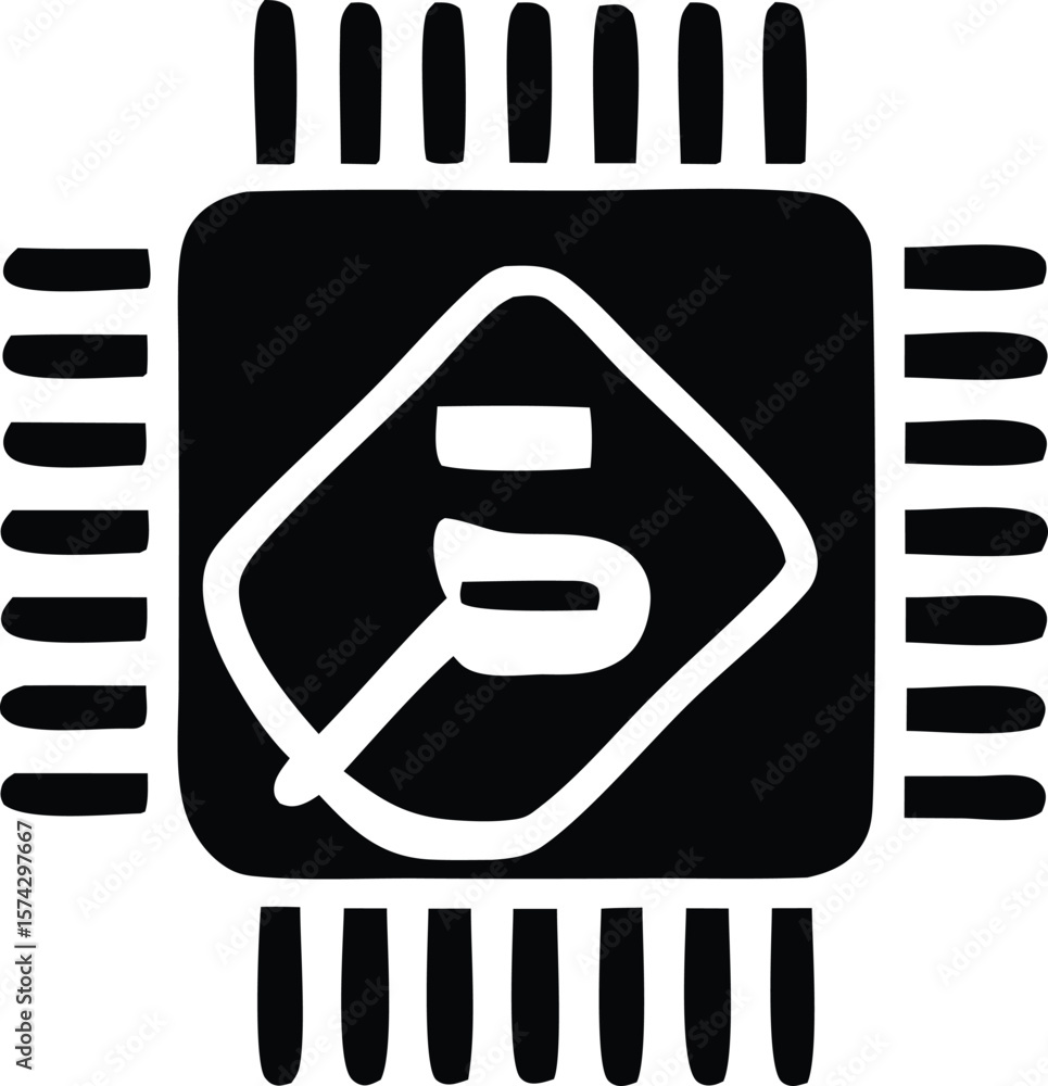 Aufkleber stylized black and white icon representing a microchip with a magnifying glass symbol inside symboli