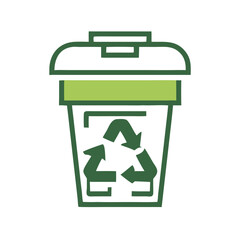 Recycling bin icon with green lid and recycling symbol illustration  