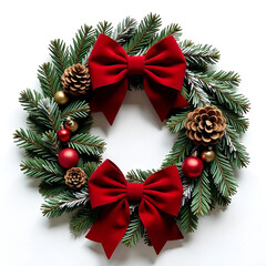Capture the essence of the holiday season with this charming Christmas wreath featuring sparkling garland, all isolated on a crisp white background