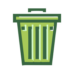 Green trash can icon in a minimalist design style  