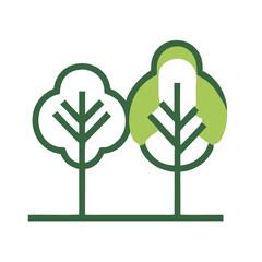Stylized trees icon with green leaves in minimalist design  