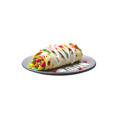 A cartoon burrito on a plate, with a creamy texture and bright colors