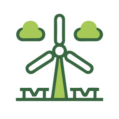Wind turbine icon with clouds and green color scheme  