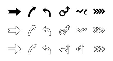 Navigational Arrows in Line: A minimalistic graphic featuring various directional arrow symbols, perfectly suited for navigation, instruction, and guidance.