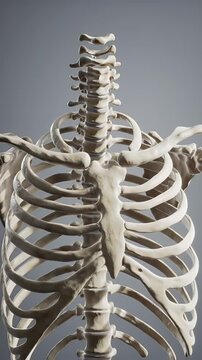 Human Clavicle and Ribcage in Realistic 4K Animation on White Background for Medical or Education Use