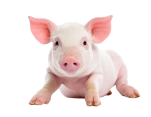  Piglet with Soft Pink Skin Sitting Calmly, Isolated on White Background PNG