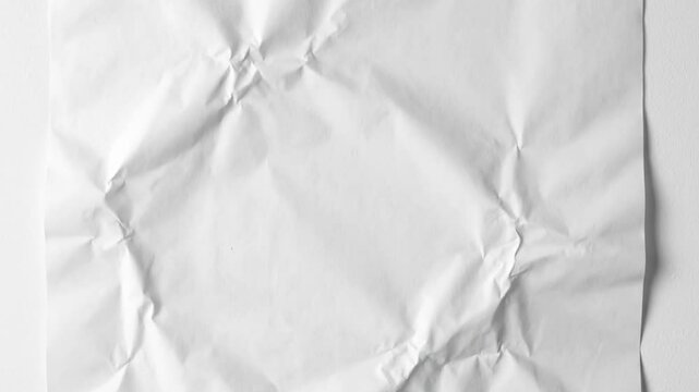 Wrinkled white paper fills frame displaying varied creases  highlights