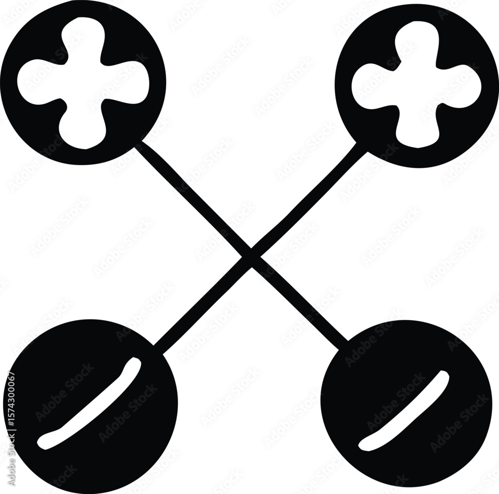 Aufkleber abstract black and white graphic design featuring four circular elements with stylized crosses and c