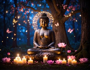 Fototapeta premium Buddha statue in mystical forest (3)