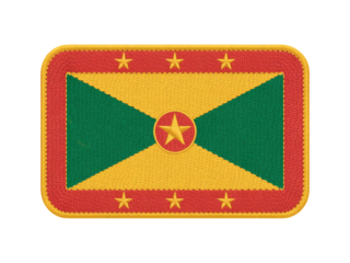 Grenada flag patch displays national symbol of Caribbean island nation with vibrant colors, transparent background