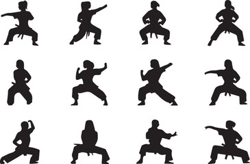 Naklejka premium Exercising Female martial silhouette different types of set on a white background
