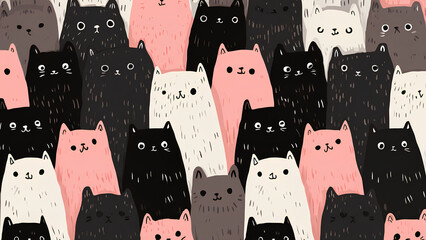 Colorful Hand-Drawn Cat Pattern