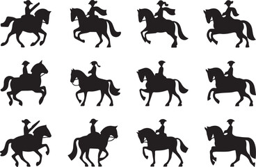 Fototapeta premium Horse Rider silhouette different types of set on a white background.