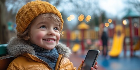 a child playing with a parent outdoors, blurred playground in the background