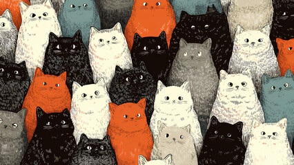 Cute Hand-Drawn Cat Pattern Illustration 