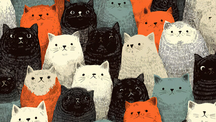 Cute Hand-Drawn Cat Pattern Illustration 