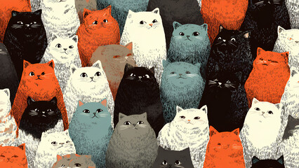 Cute Hand-Drawn Cat Pattern Illustration 