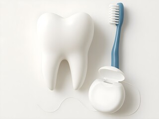 Oral Hygiene Essentials Displayed on White Background