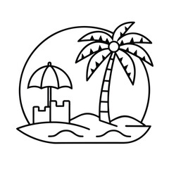 black and white beach scene with palm tree umbrella 
