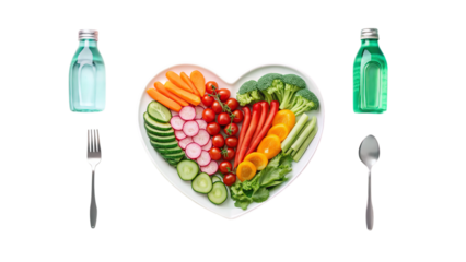 Healthy eating vegetables and water for wellness diet on transparent background