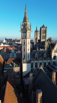 Aerial view of Ghent, East Flanders, Belgium.