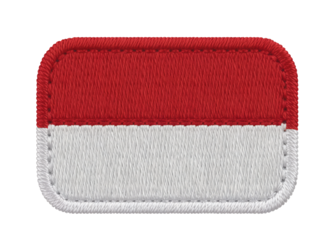 An Indonesian flag emblem intricately stitched shows national pride and patriotism, transparent background