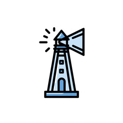 Coastal lighthouse emits light vector illustration simple design
