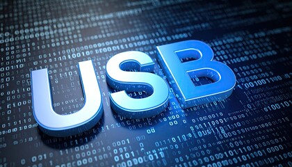Digital USB acronym on binary code background