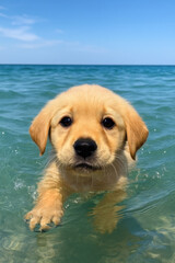 Golden Retriever Puppy Swimming in the Ocean

Adorable Puppy Taking a Dip in Blue Sea