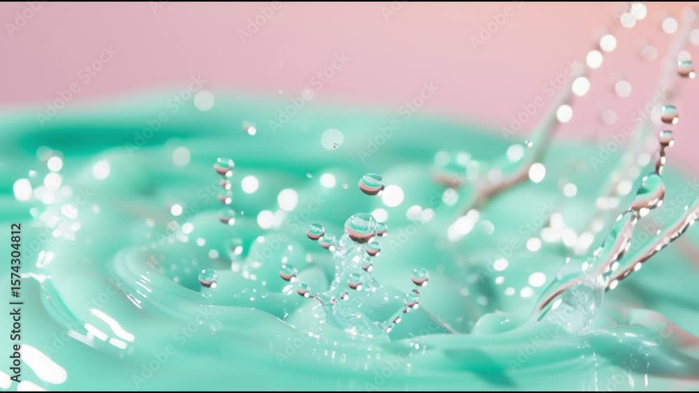 Poster water splashes create dynamic patterns in vibrant turquoise liquid