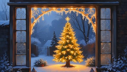 christmas tree in front of a house
