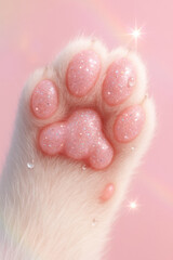 Sparkly Pink Paw Pad of a Cute Furry Animal on Pastel Background